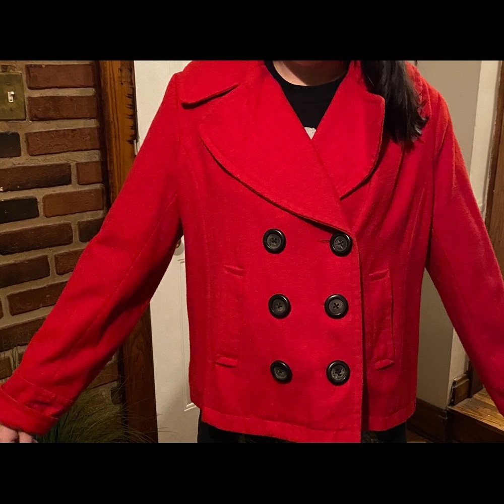Red pea coat sz L